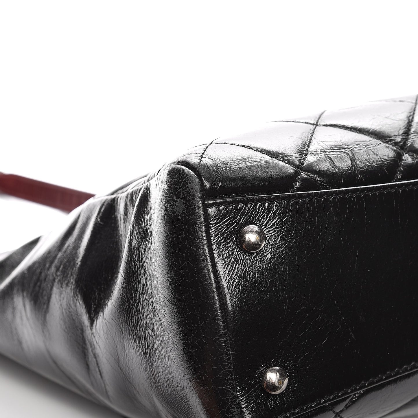 Glazed Calfskin Quilted Small Duo Color Tote Black