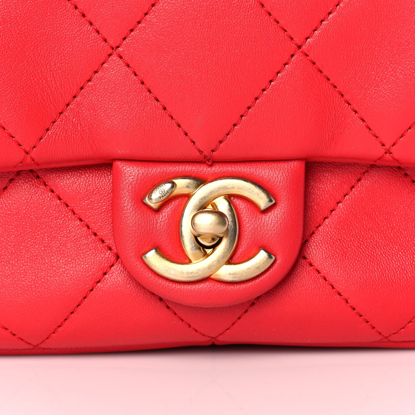 Lambskin Quilted Small In The Loop Handle Flap Bag Red