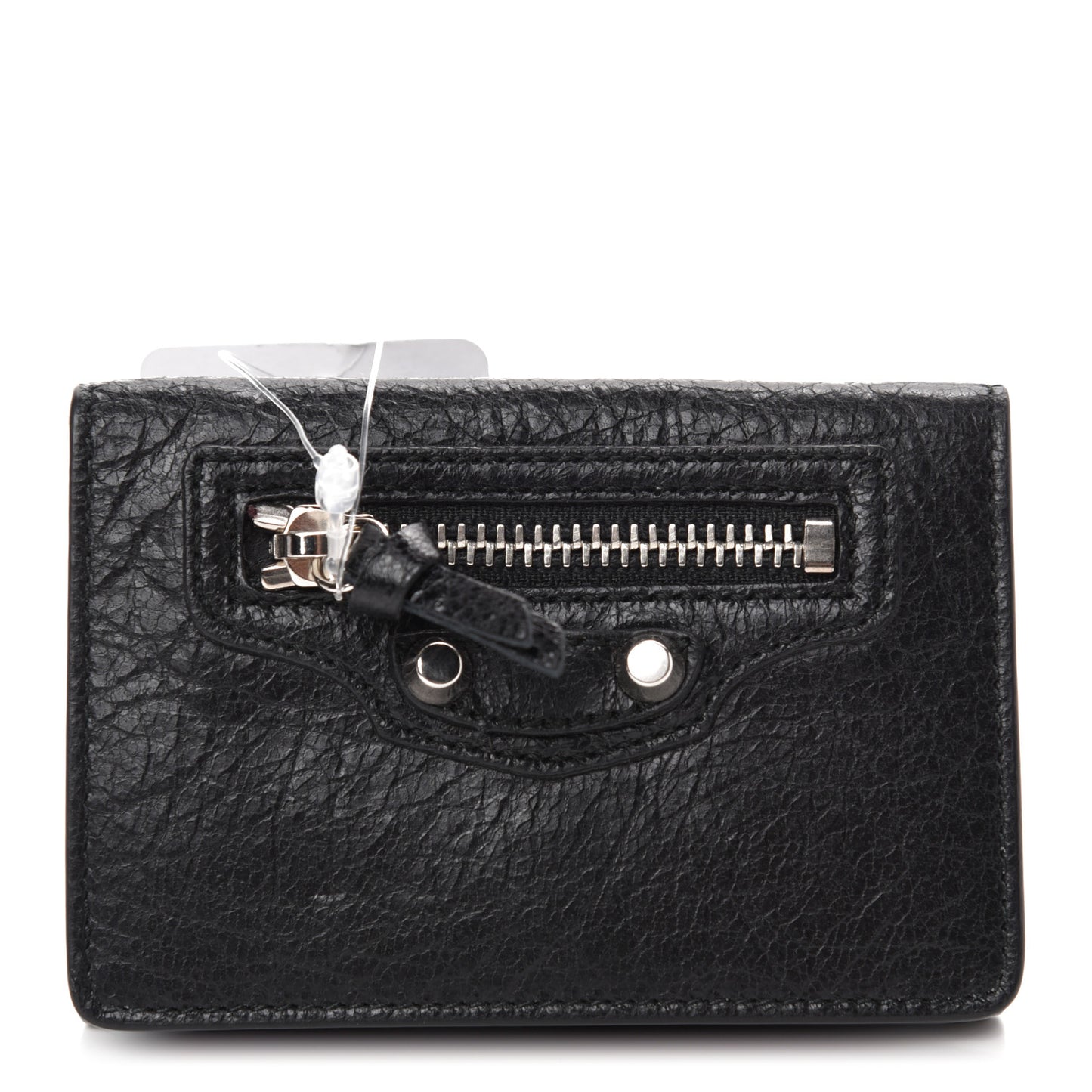 Agneau Classic Silver Hardware Mini Wallet Black