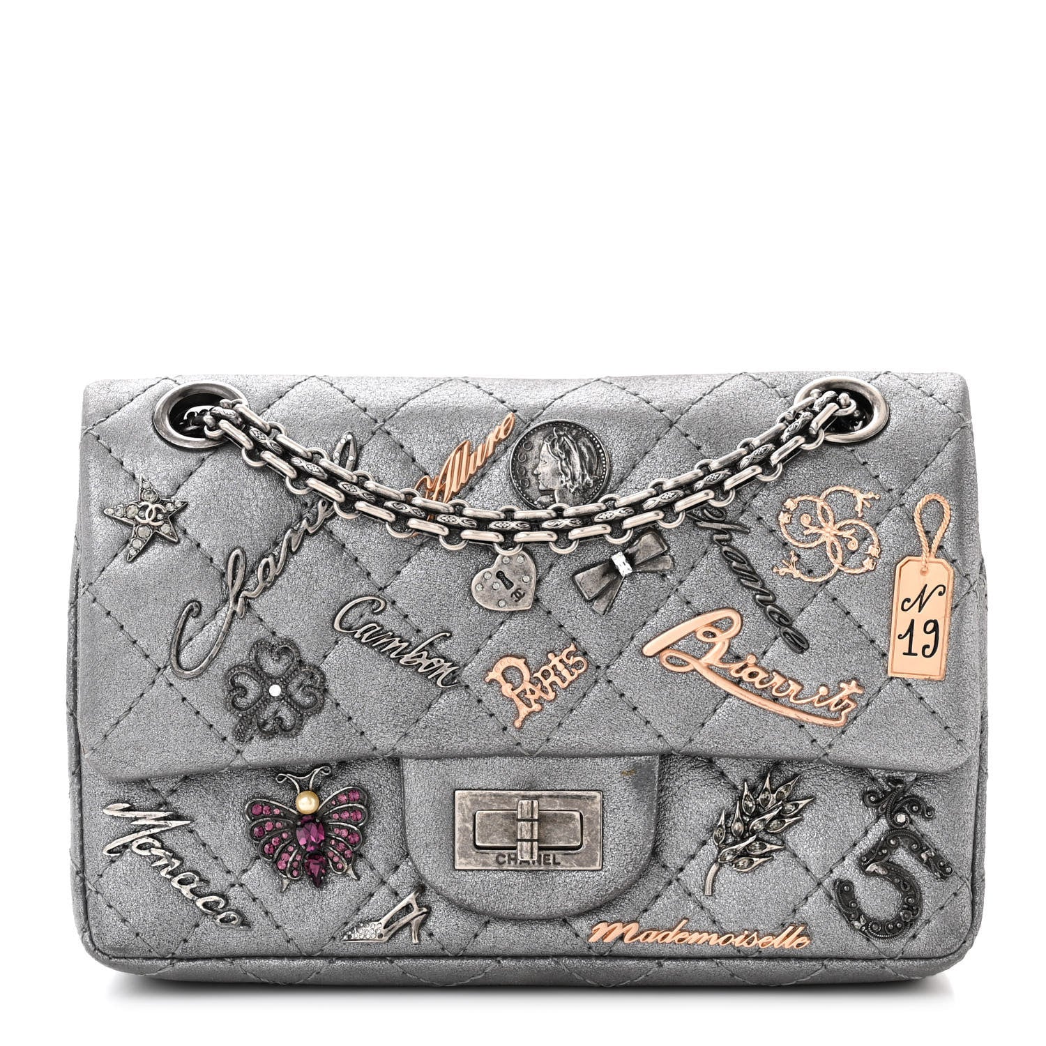 Chanel Metallic Calfskin Quilted Lucky Charms 2.55 Reissue 224 Flap Dark Silver 1 of 14