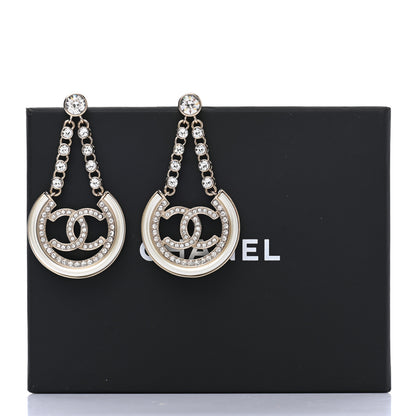 Chanel Metal Crystal Strass CC Chain Hoop Earrings Gold 5 of 5