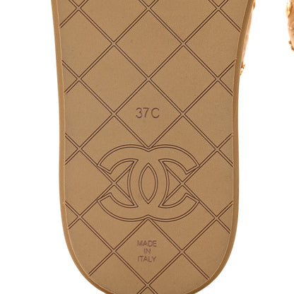 Chanel Lambskin Quilted Padded Charms Thong Sandals 37 Beige 6 of 8