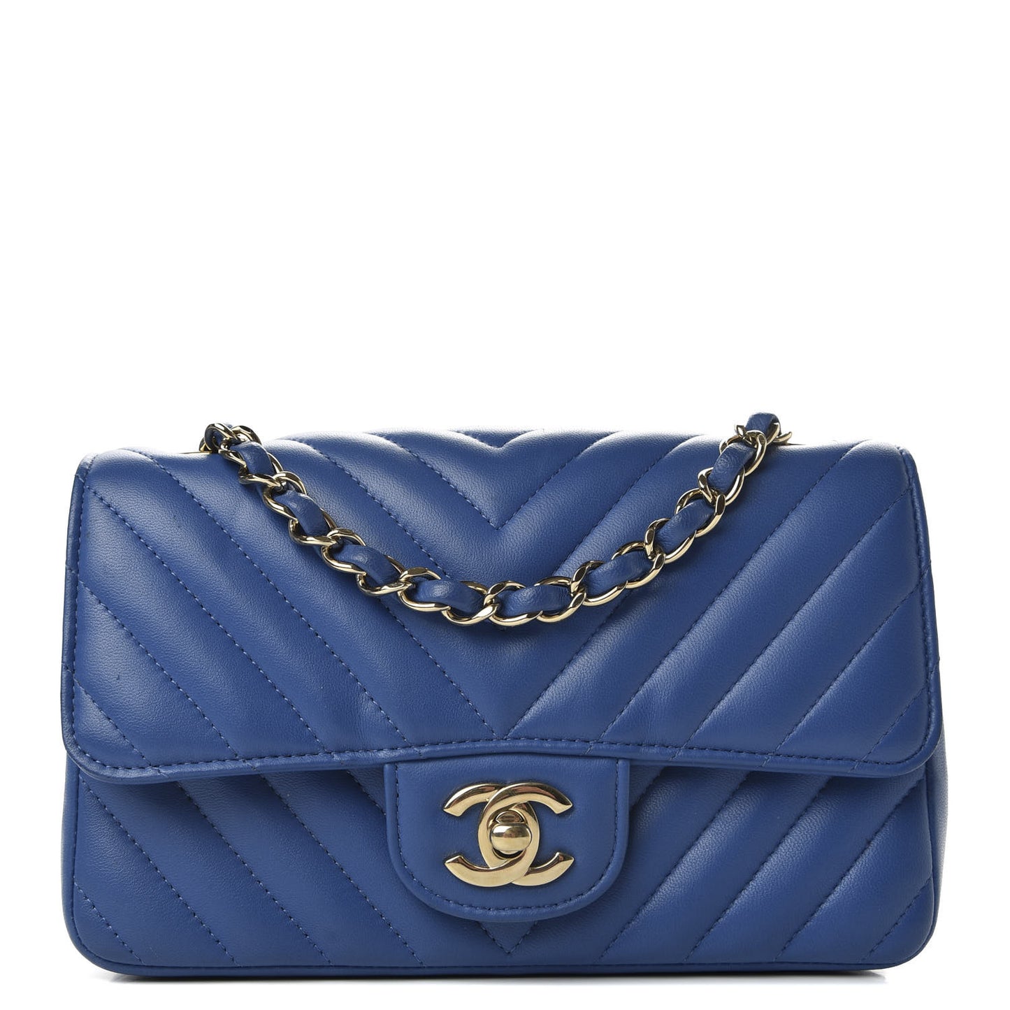 Lambskin Chevron Quilted Mini Rectangular Flap Blue