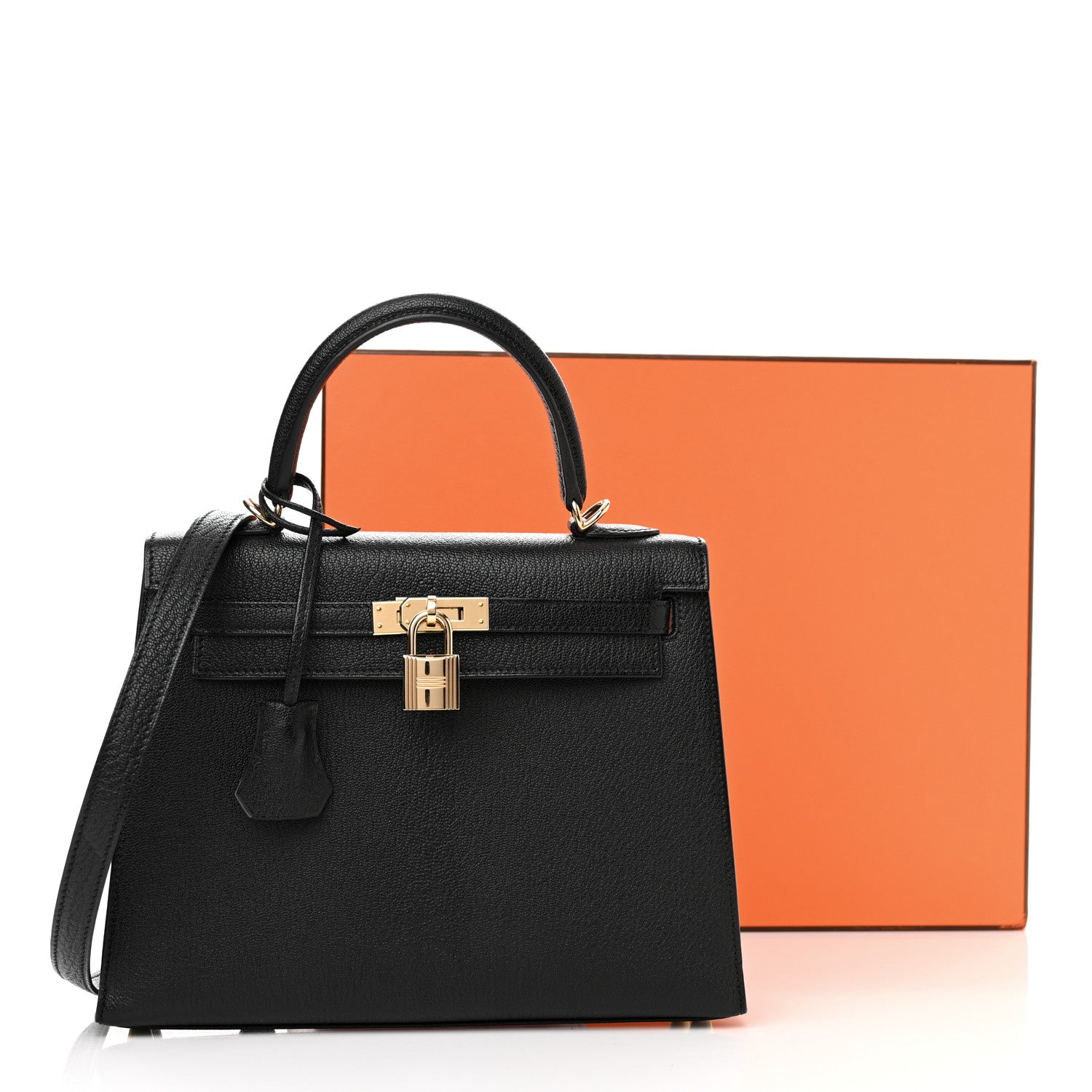 Hermes Chevre Mysore Horseshoe Kelly Sellier 25 Black Gris Agate 11 of 11