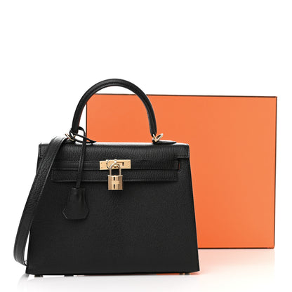 Hermes Chevre Mysore Horseshoe Kelly Sellier 25 Black Gris Agate 11 of 11