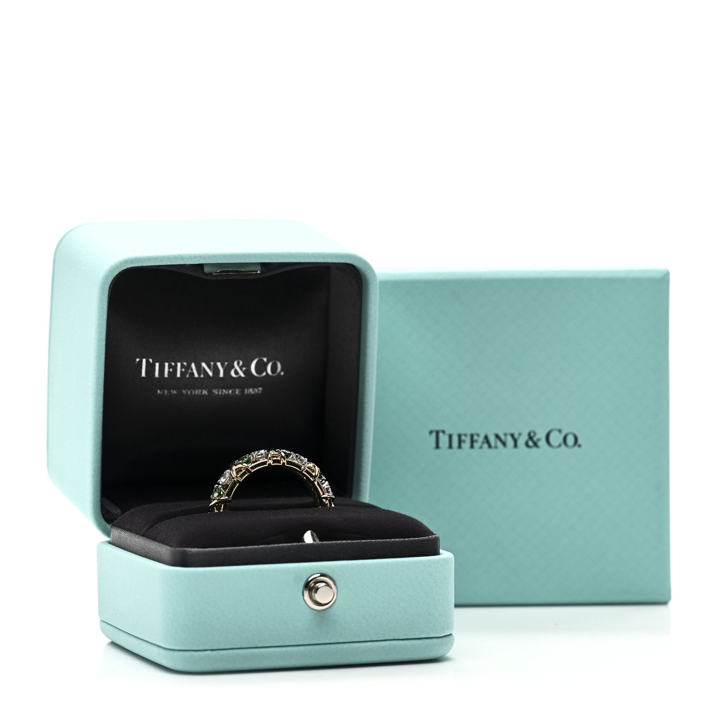 18K Yellow Gold Platinum Diamond Tsavorite Schlumberger Sixteen Stone Ring 60 9