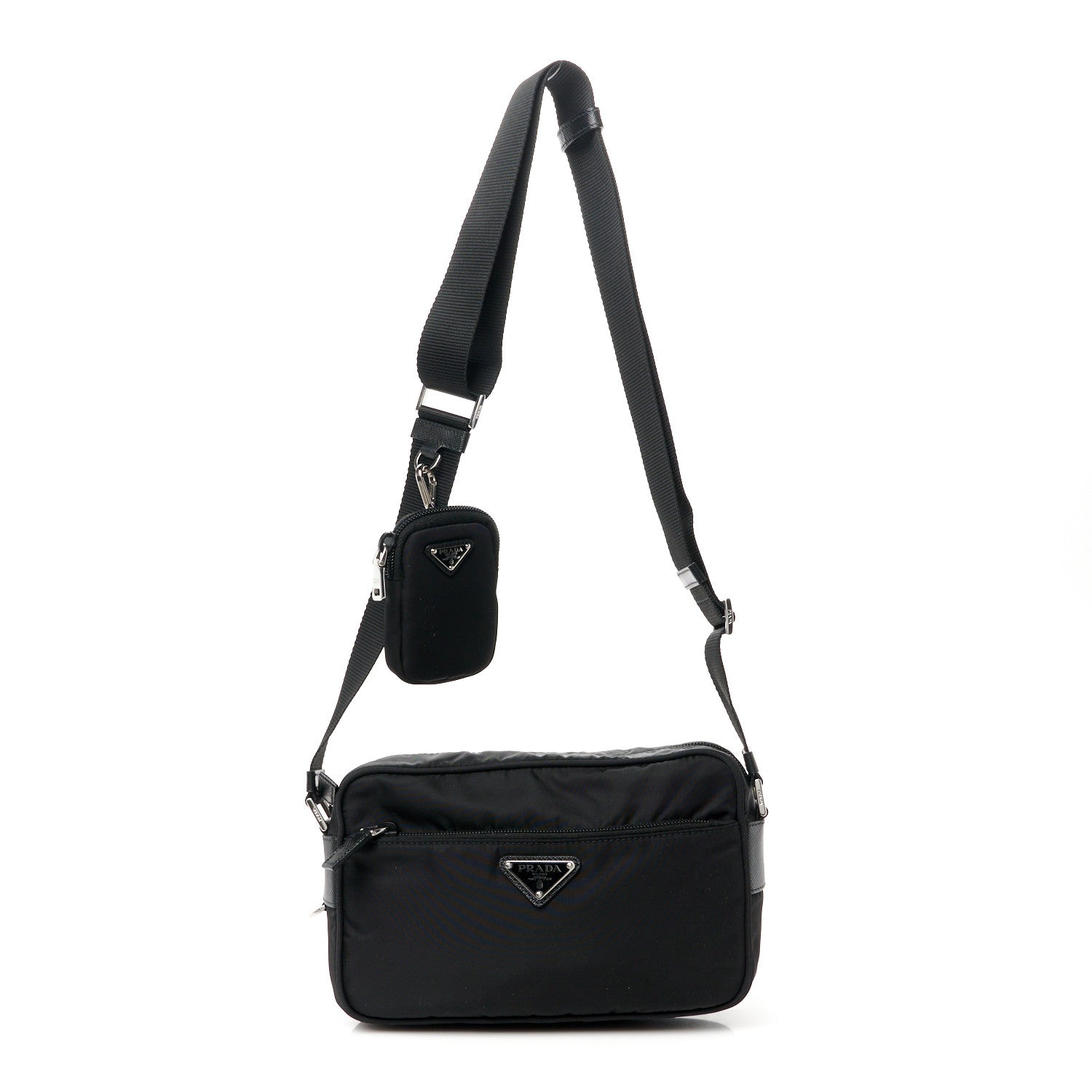 Prada Re-Nylon Vela Saffiano Pocket Double Zip Shoulder Bag Black 1 of 12