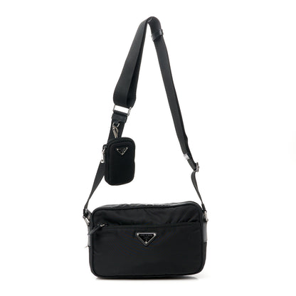 Prada Re-Nylon Vela Saffiano Pocket Double Zip Shoulder Bag Black 1 of 12