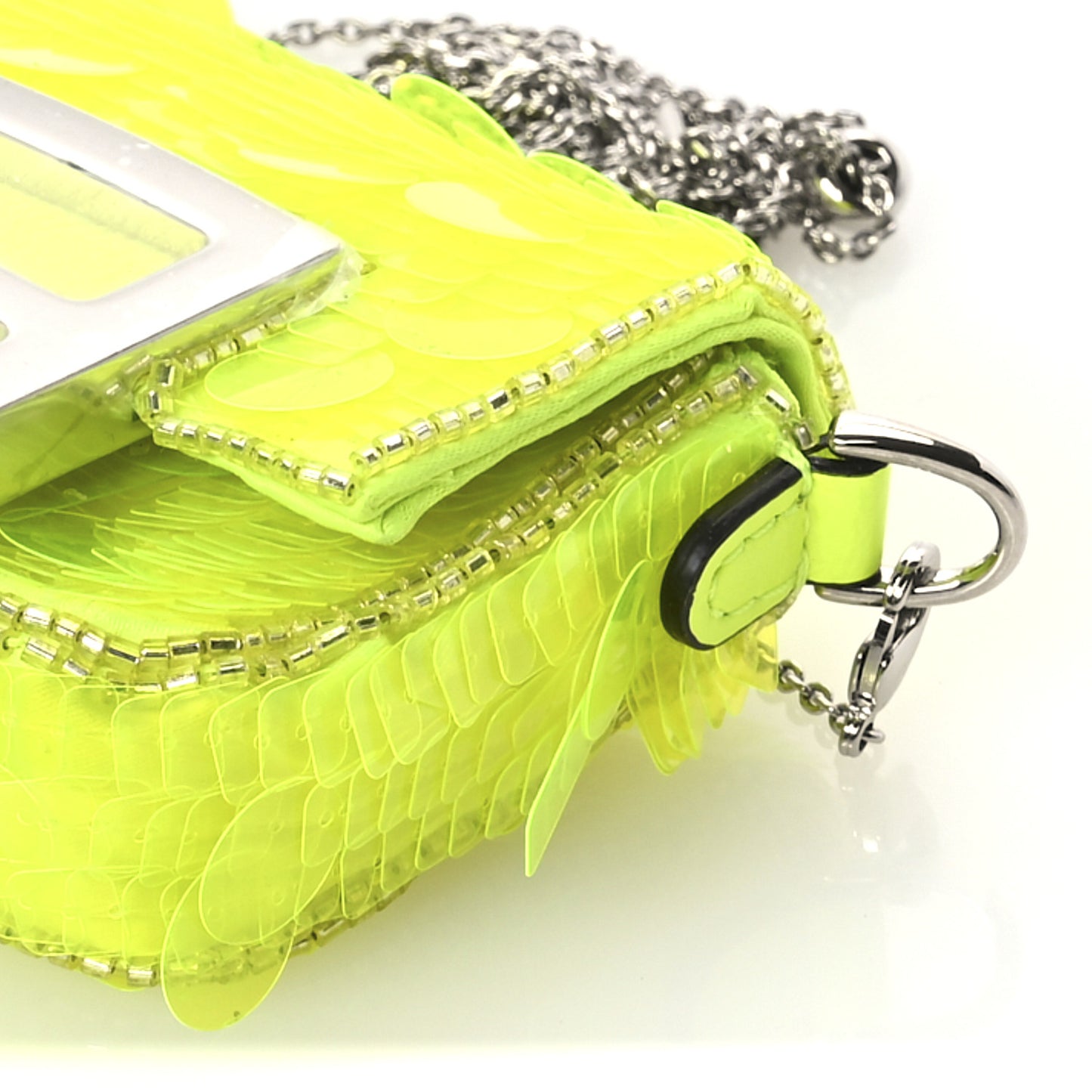 Transparent Paillettes Vitello King Nano Maxi Buckle Baguette Charm Yellow Fluo