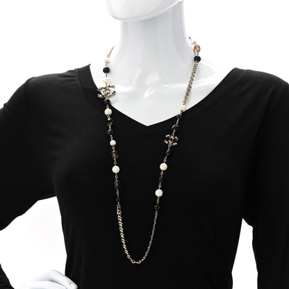 Chanel Pearl Crystal Bead CC Long Necklace Black Brown White 2 of 6