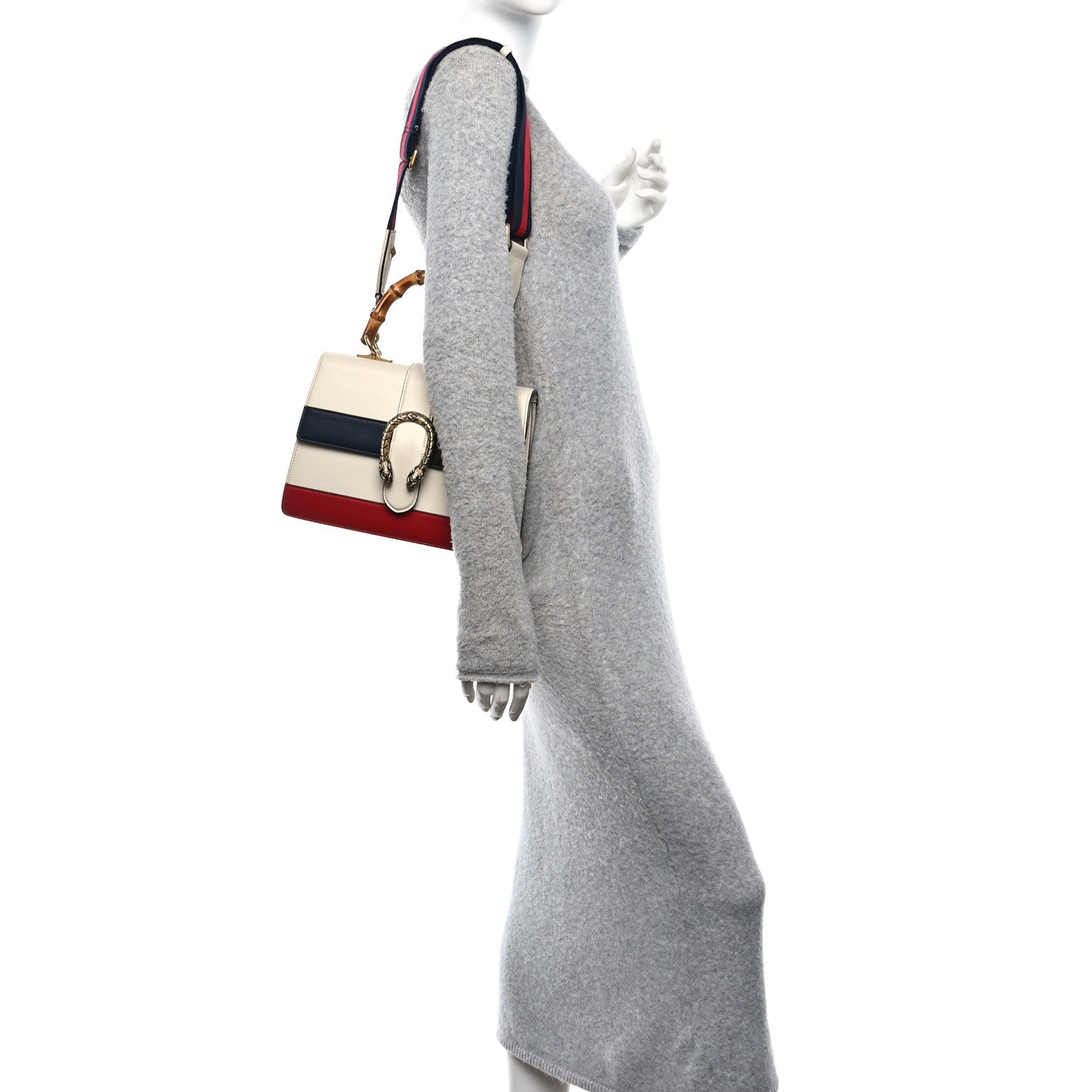 Gucci Calfskin Bamboo Web Medium Dionysus Top Handle Bag White Blue Hibiscus Red 2 of 10