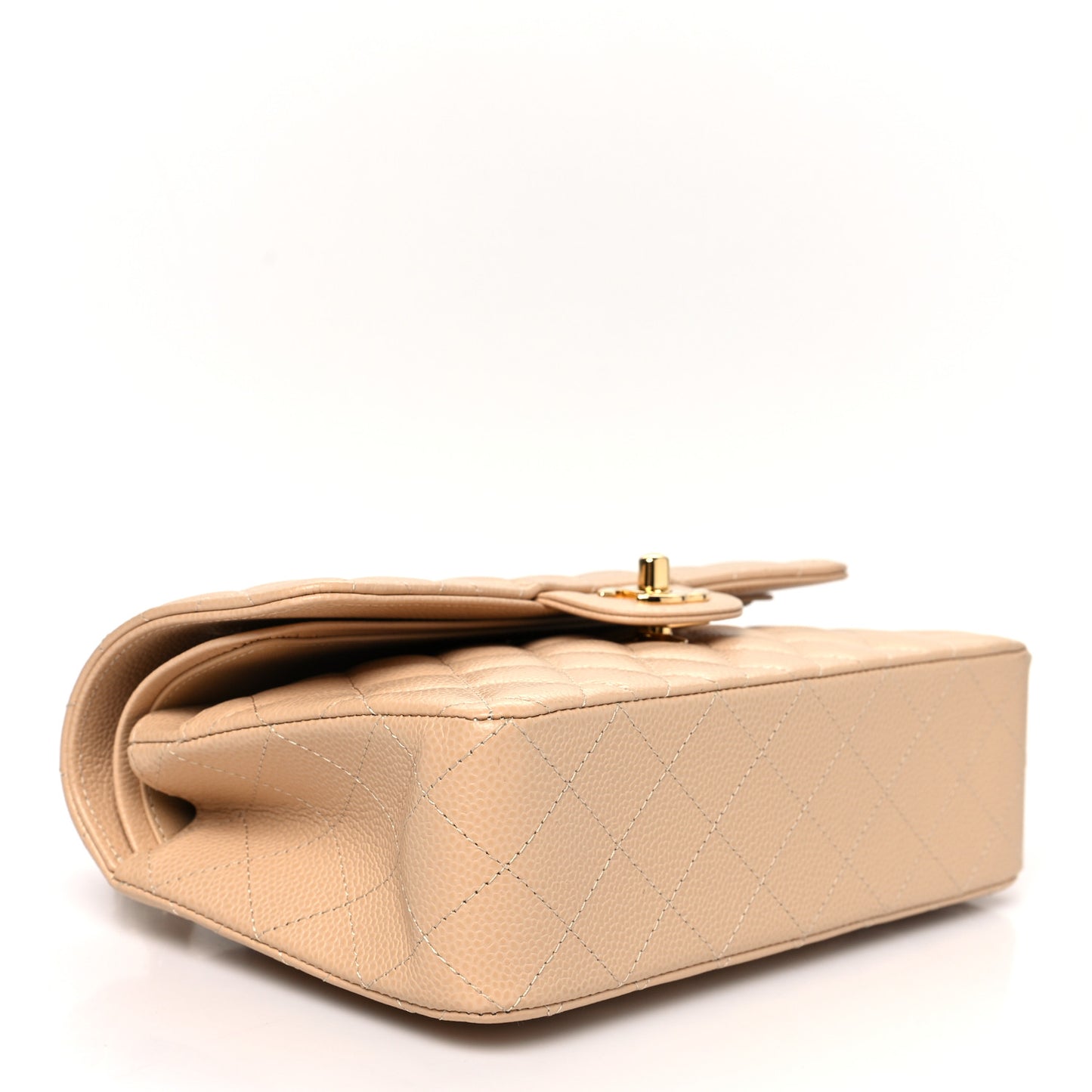 Caviar Quilted Small Double Flap Beige