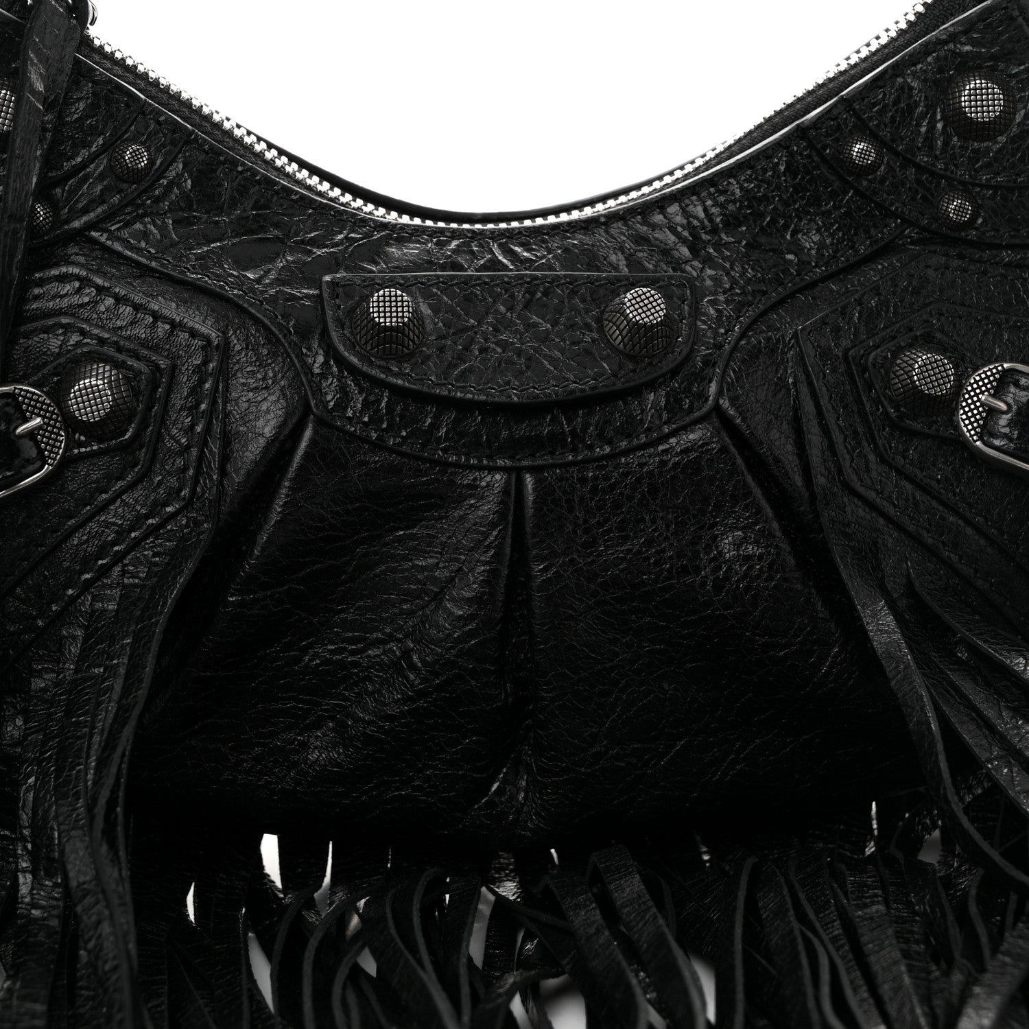 Balenciaga Agneau Arena Le Cagole Fringe Shoulder Bag XS Black 9 of 12