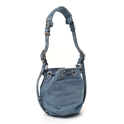 Balenciaga Washed Denim Crystal BB Monogram Le Cagole Bucket Bag XS Blue 3 of 10