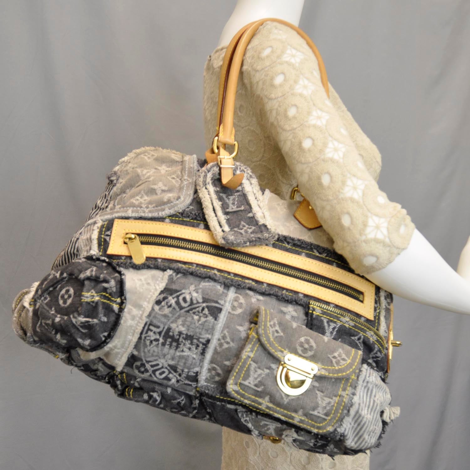 Louis Vuitton Denim Patchwork Bowly Black 2 of 12