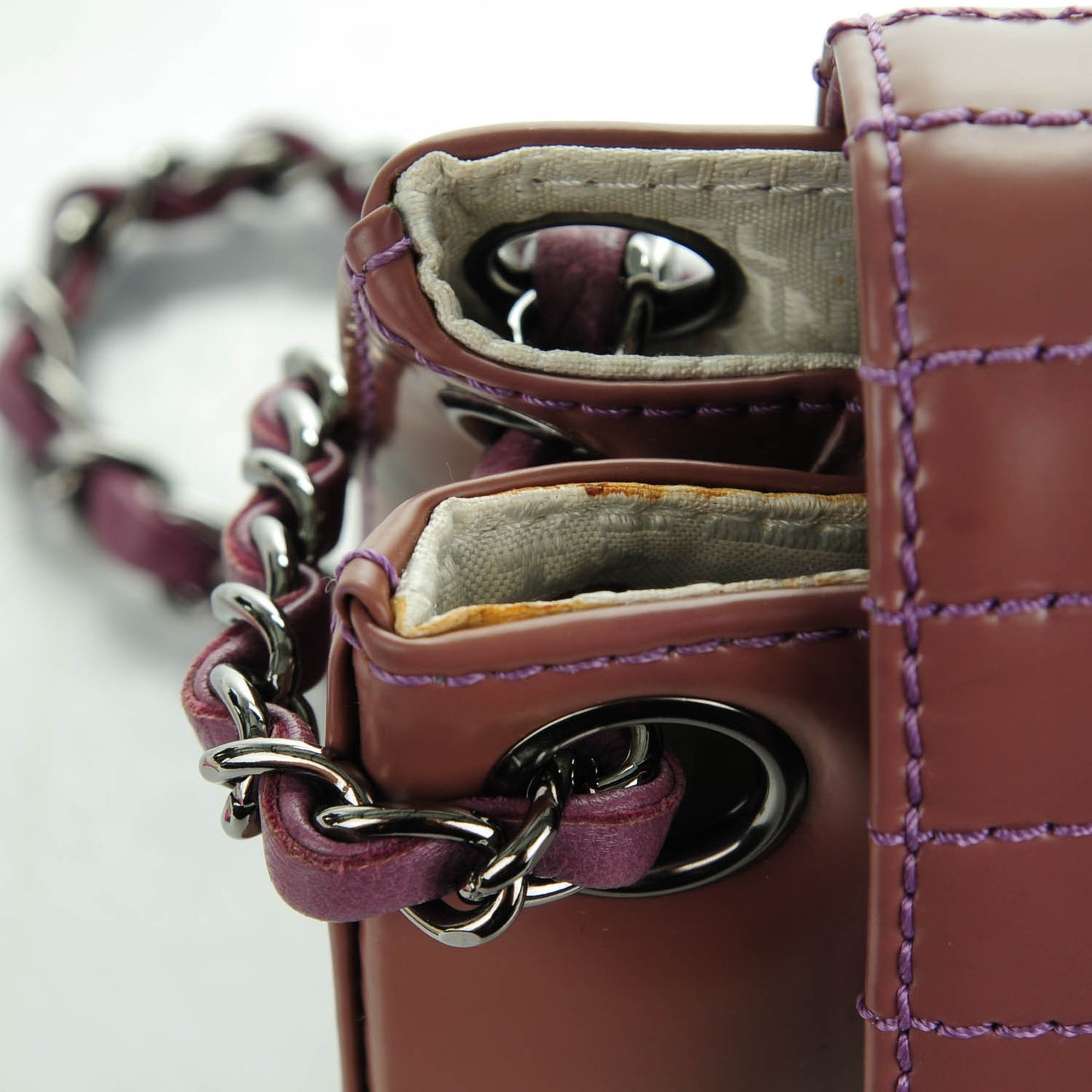 Glazed Calfskin Stitched Accordion Flap Pink