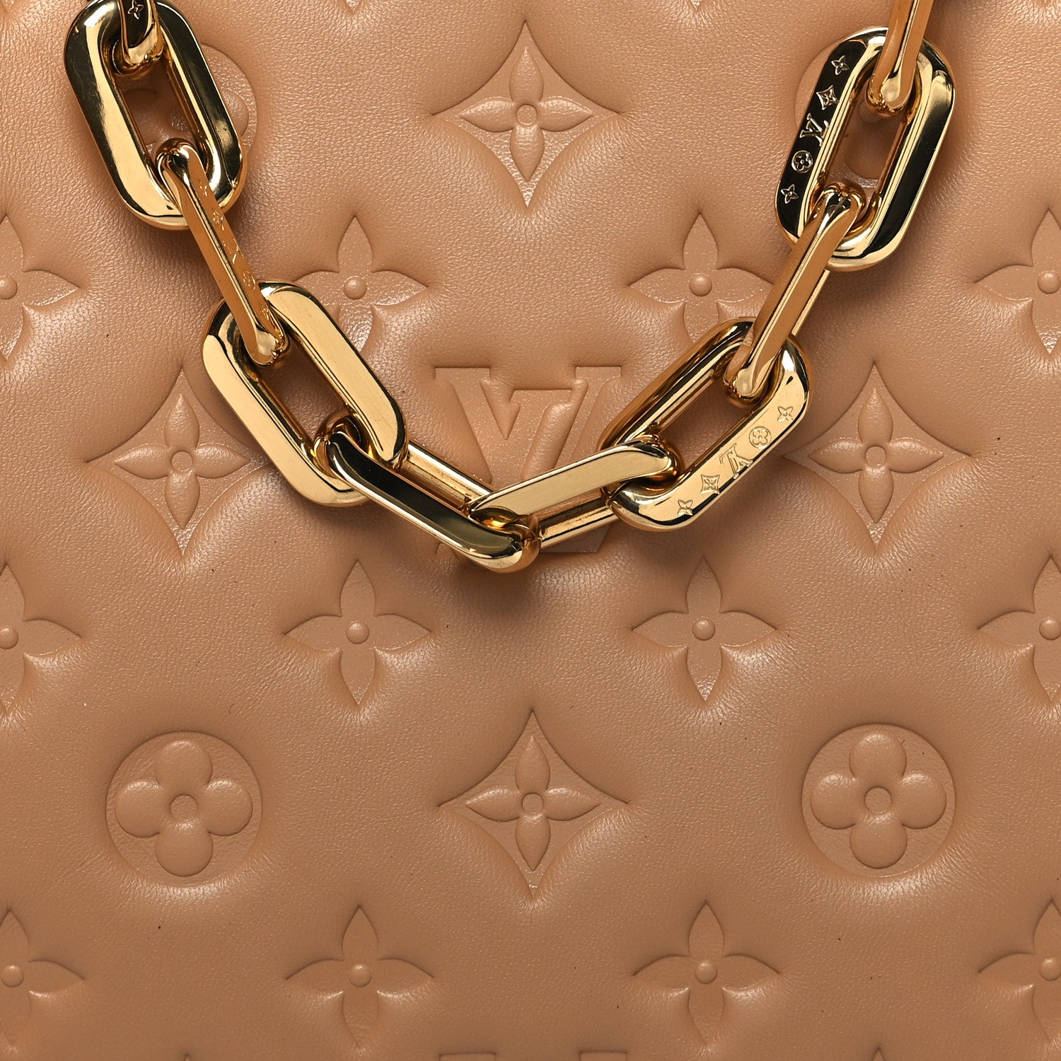 Louis Vuitton Lambskin Embossed Monogram Coussin PM Camel 9 of 11