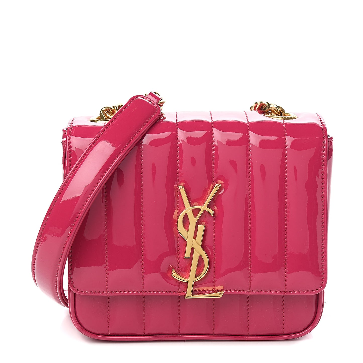 Patent Matelasse Monogram Small Vicky Chain Bag Bubblegum