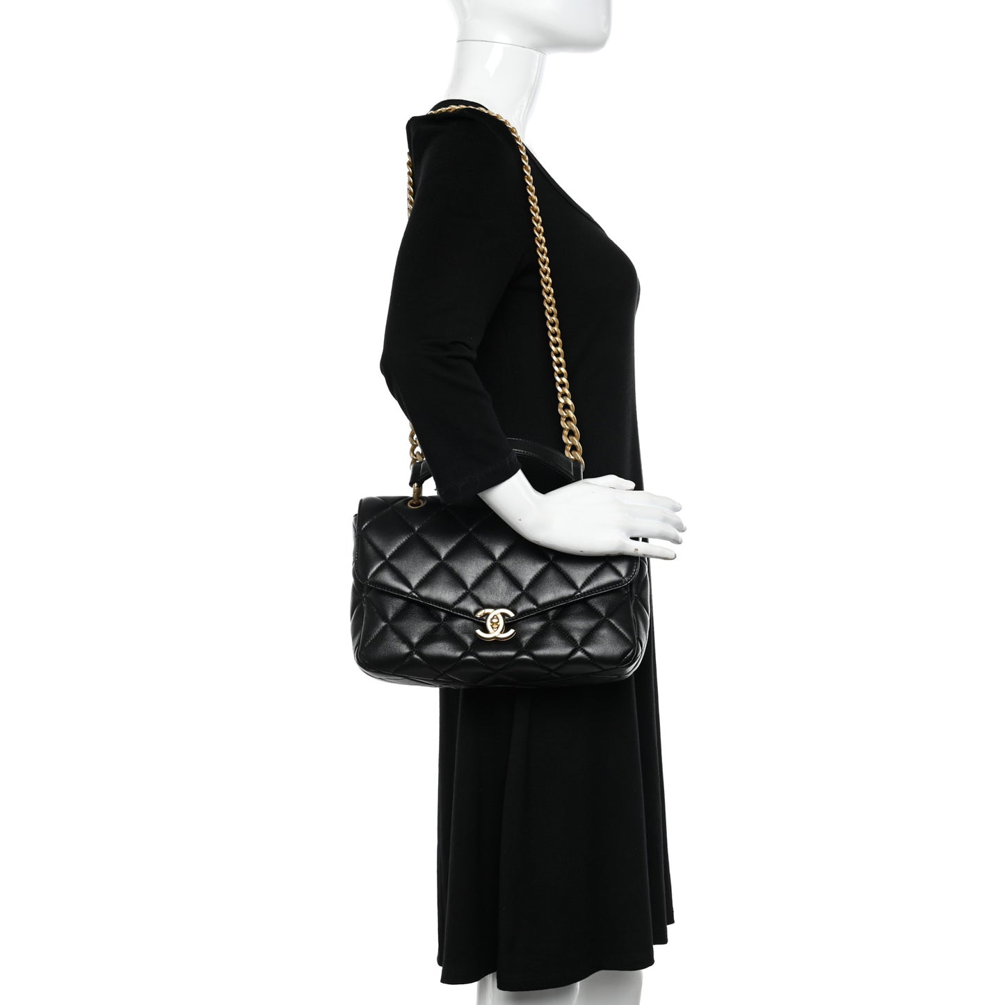 Lambskin Quilted Top Handle Flap Black
