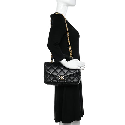 Chanel Lambskin Quilted Top Handle Flap Black 2 of 12