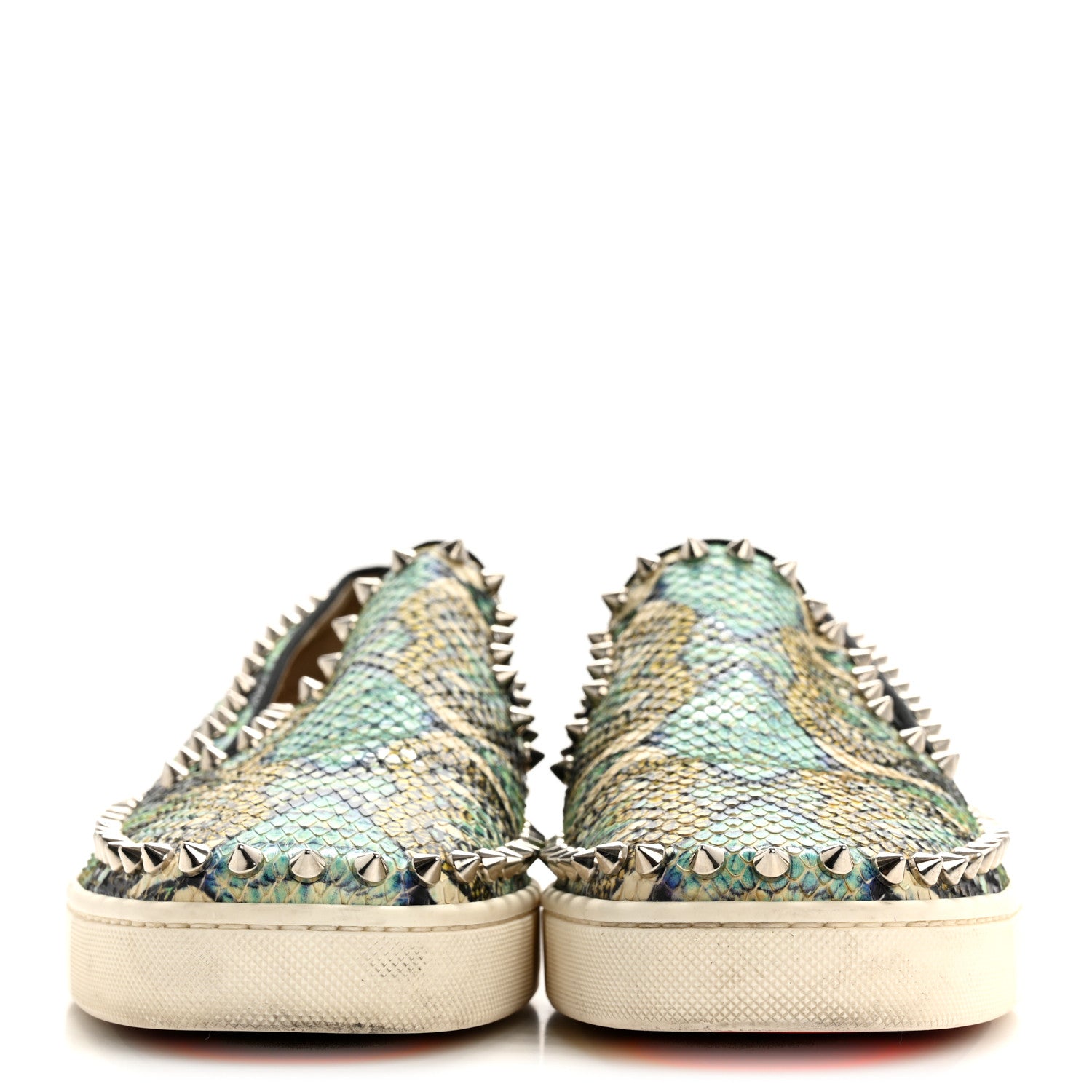 Christian Louboutin Snakeskin Spikes Pik Boat Flats 38 Multicolor