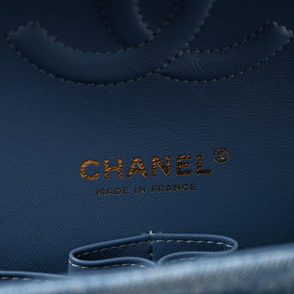 Chanel Printed Denim Quilted Medium Double Flap Light Blue 6 of 12