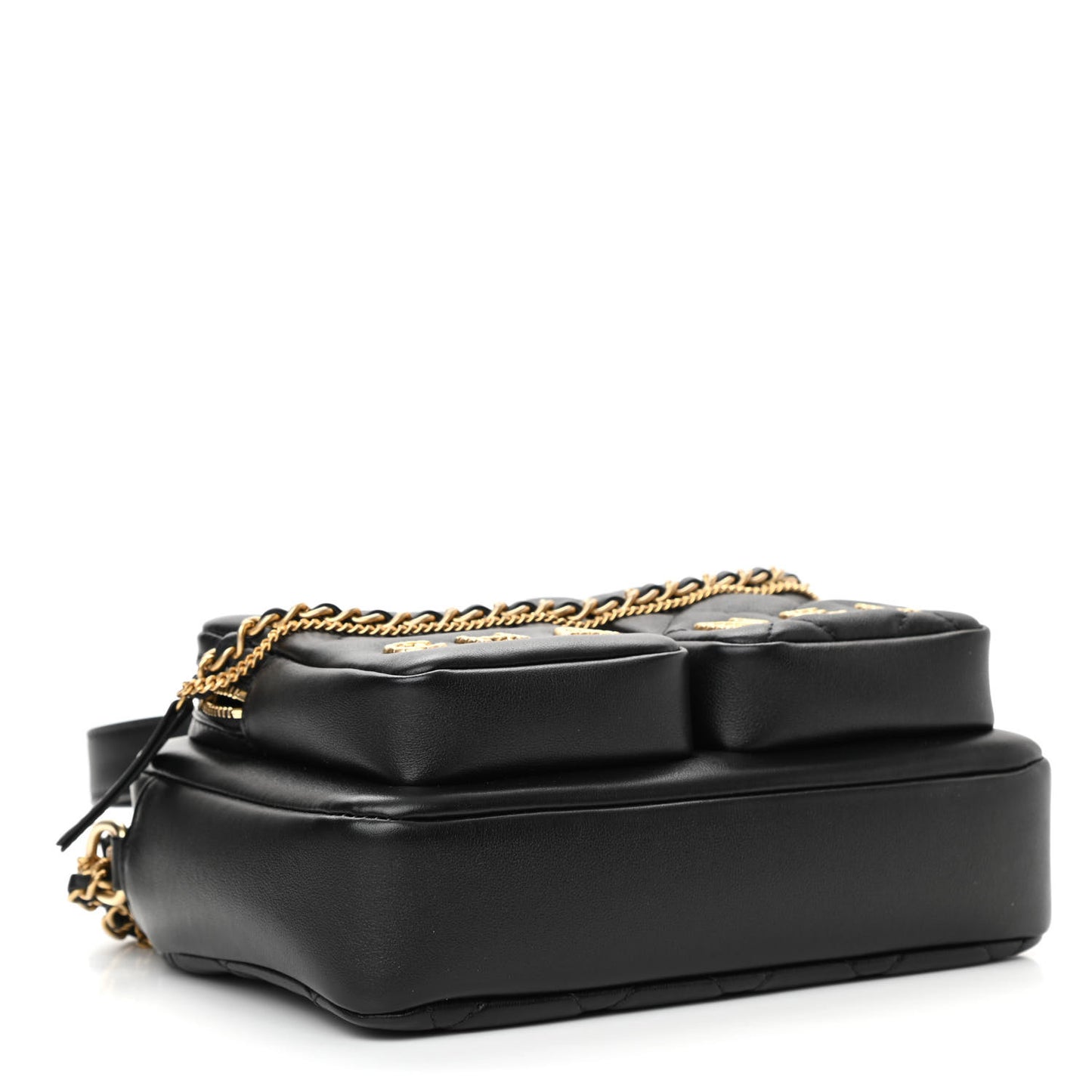 Calfskin Quilted Small Camera Case Black