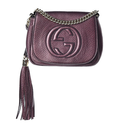 Gucci Metallic Pebbled Calfskin Small Soho Flap Crossbody Burgundy 1 of 14