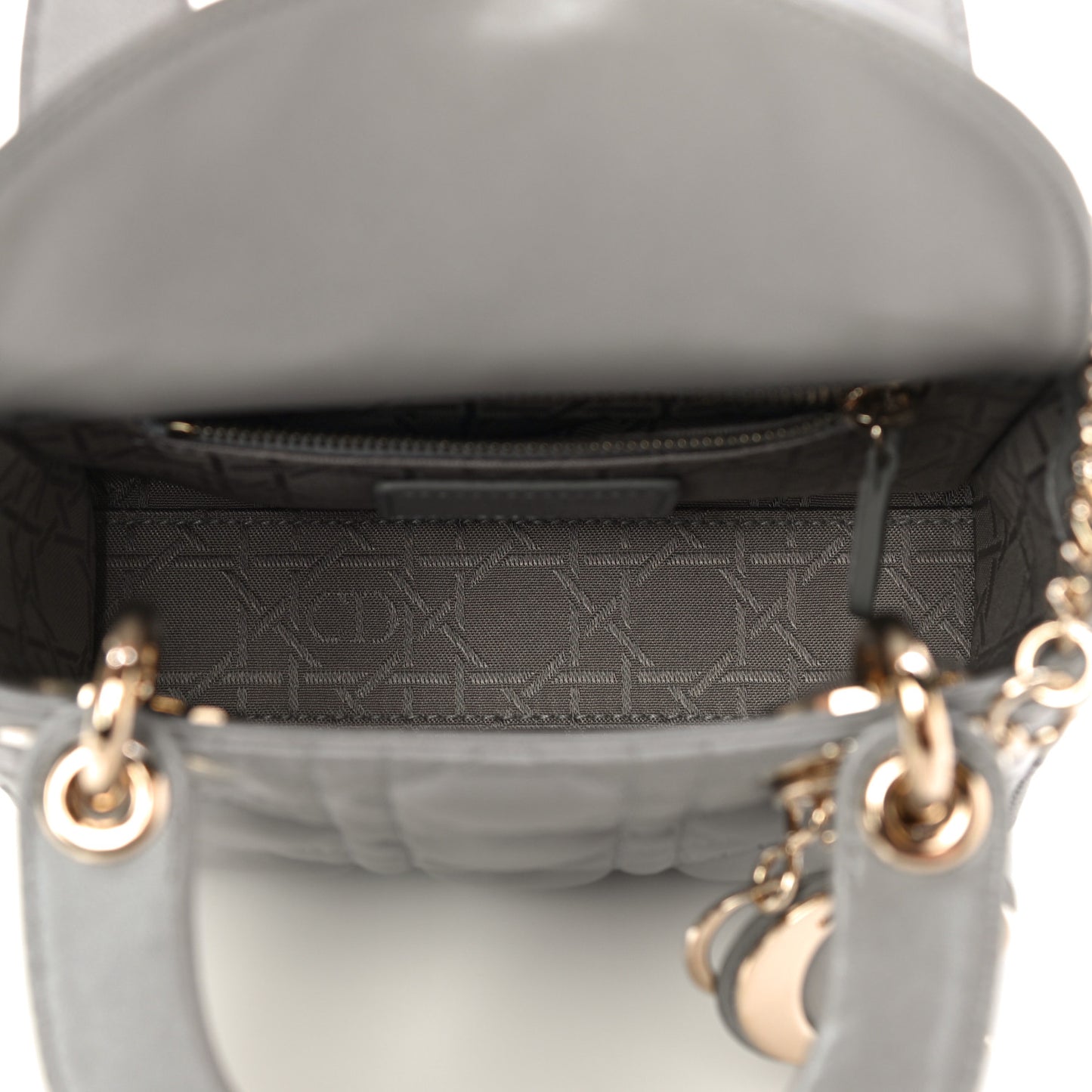Metallic Lambskin Cannage Mini Lady Dior Grey