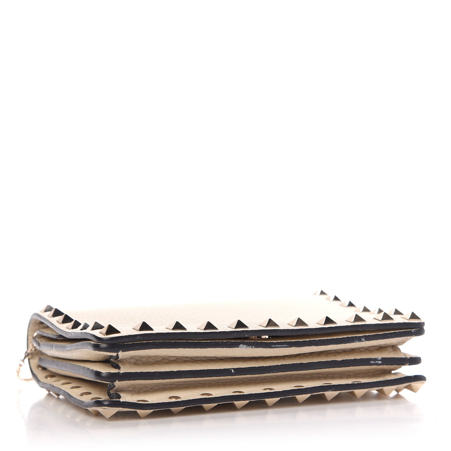 Pebbled Calfskin Rockstud Wallet on Chain Light Ivory