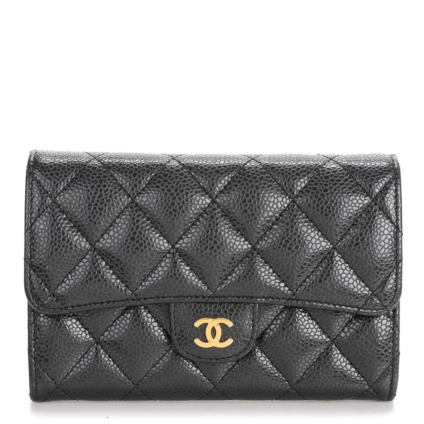 Caviar Quilted Small Flap Wallet Black