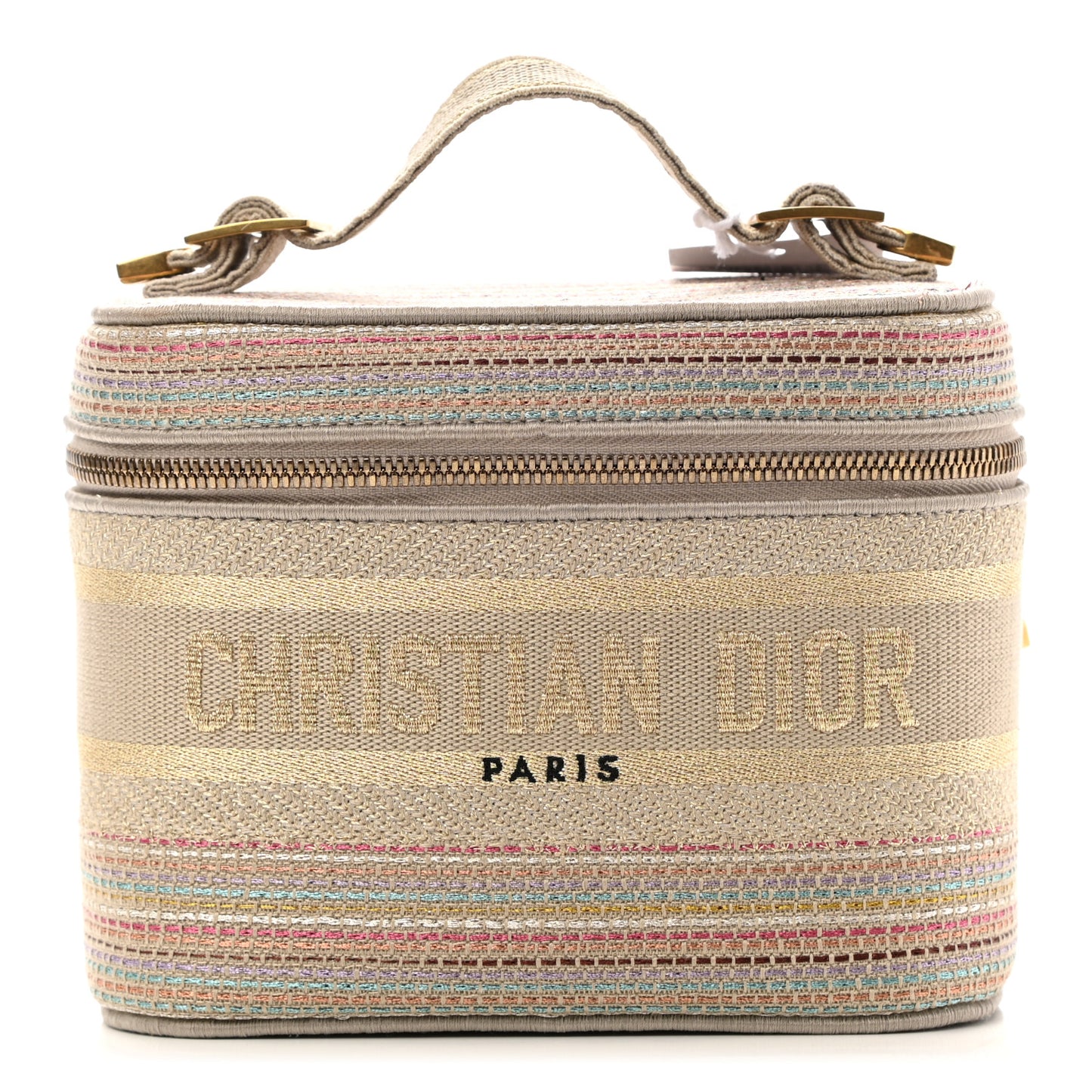 Canvas Embroidered Stripes Diortravel Vanity Case Multicolor