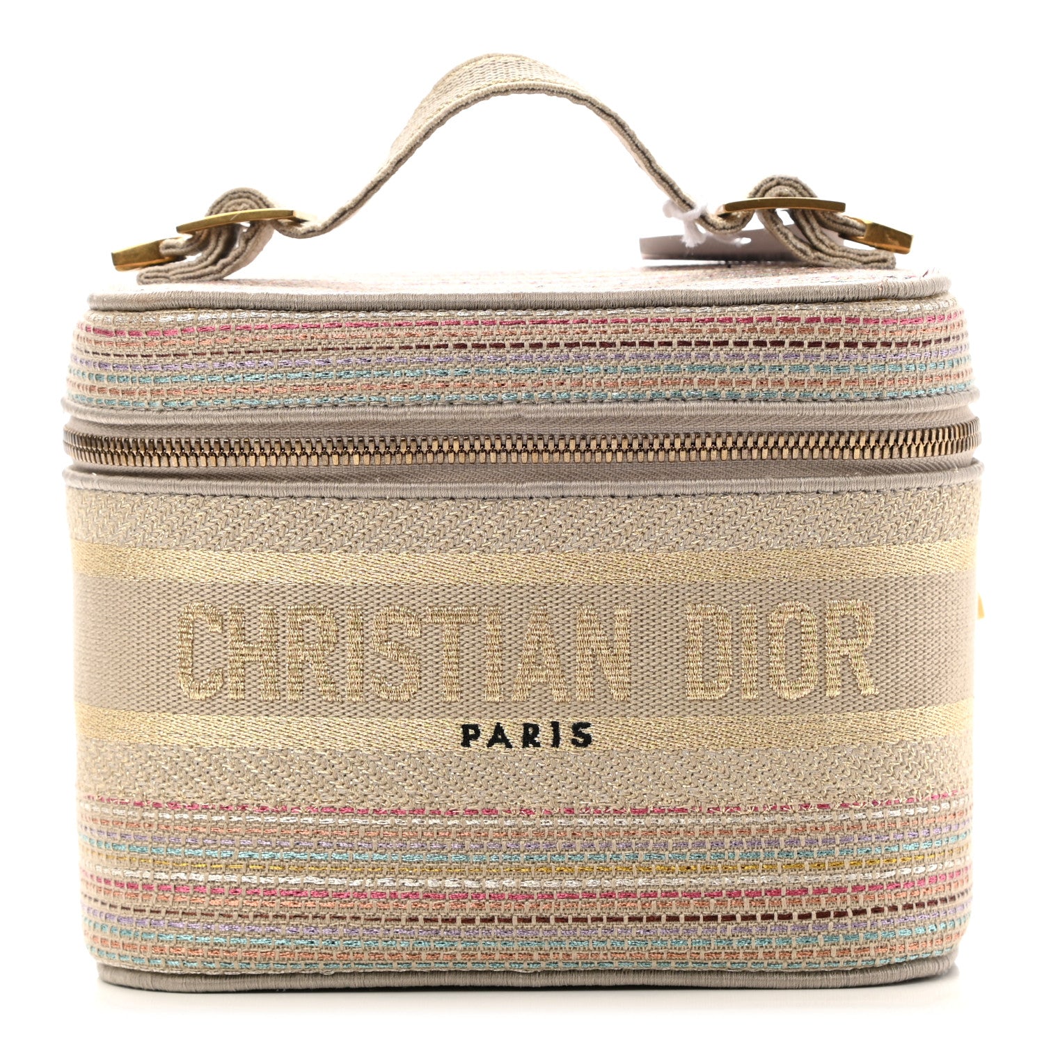 Christian Dior Canvas Embroidered Stripes Diortravel Vanity Case Multicolor 1 of 6