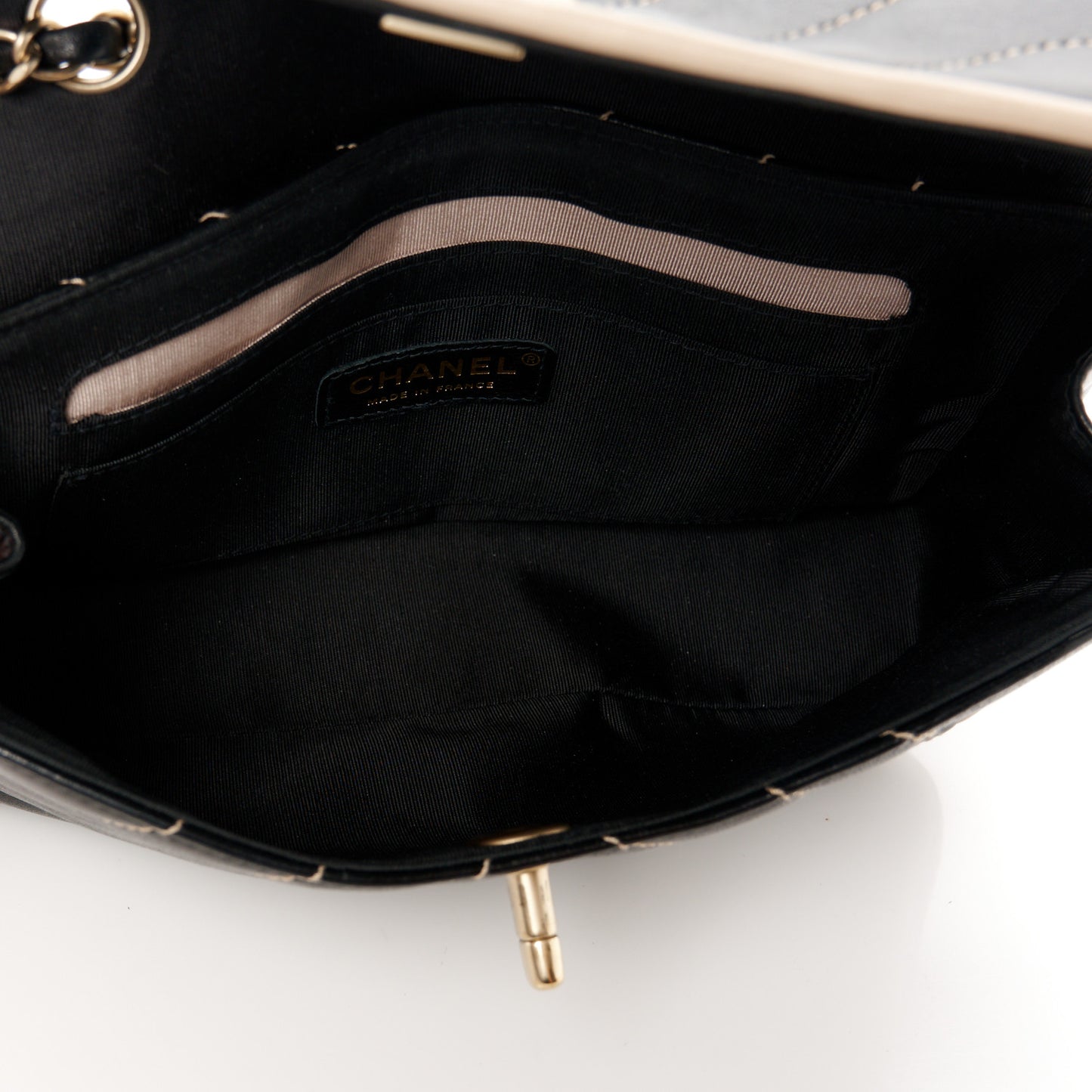Lambskin Quilted Single Flap Bag Black Beige