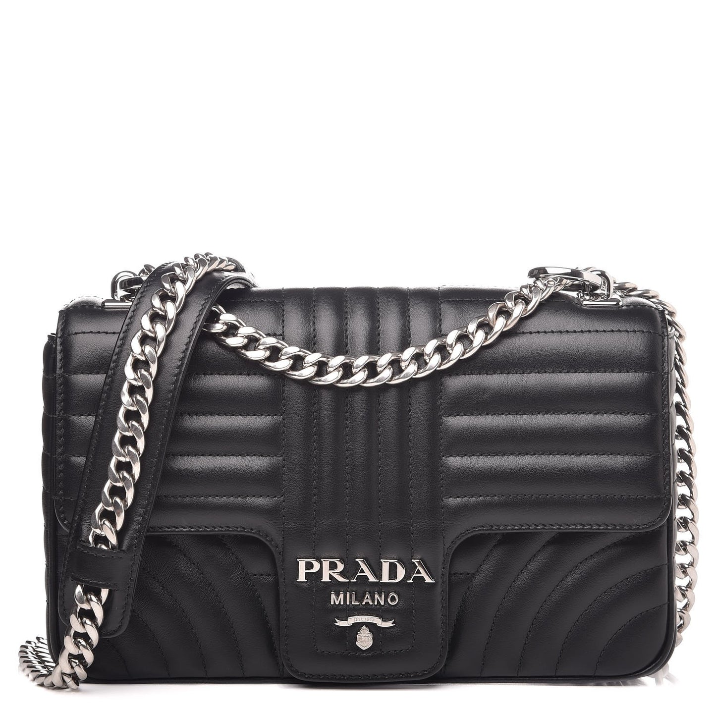 Soft Calfskin Impunture Diagramme Medium Chain Flap Shoulder Bag Black