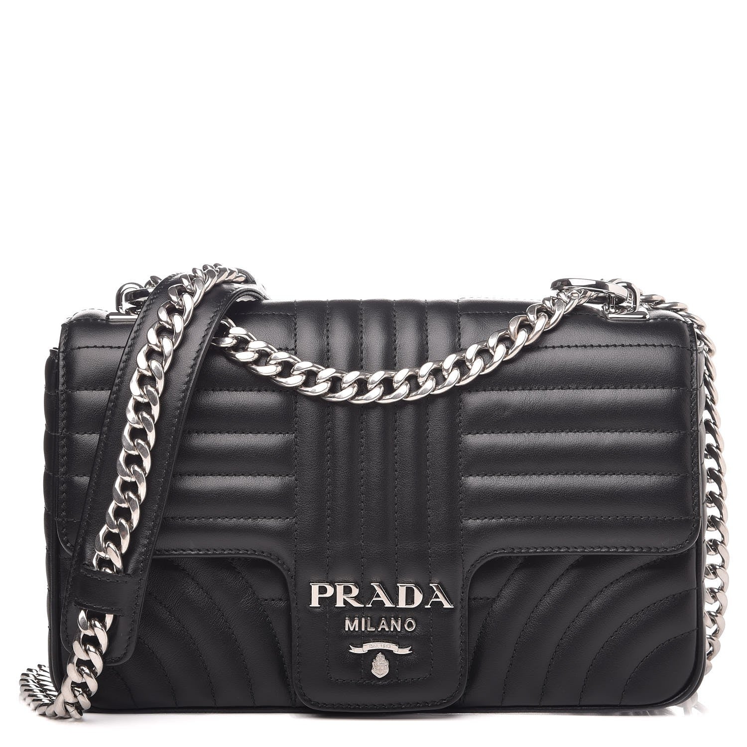Prada Soft Calfskin Impunture Diagramme Medium Chain Flap Shoulder Bag Black 1 of 6