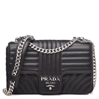 Prada Soft Calfskin Impunture Diagramme Medium Chain Flap Shoulder Bag Black 1 of 6