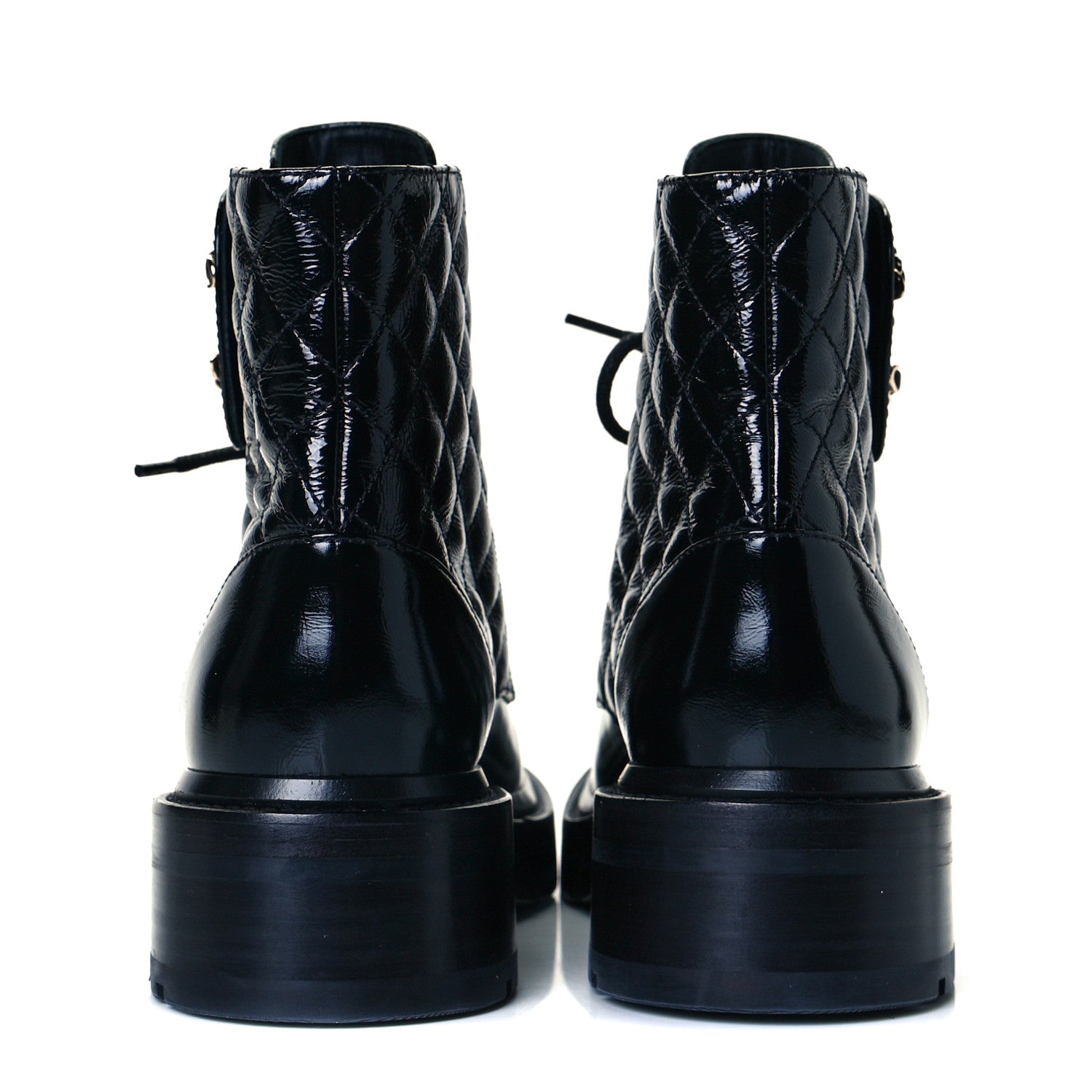 Chanel Shiny Calfskin Quilted Lace Up Combat Boots 36 Black 4 of 7