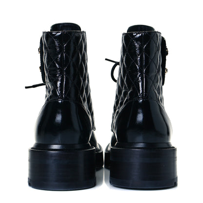 Chanel Shiny Calfskin Quilted Lace Up Combat Boots 36 Black 4 of 7