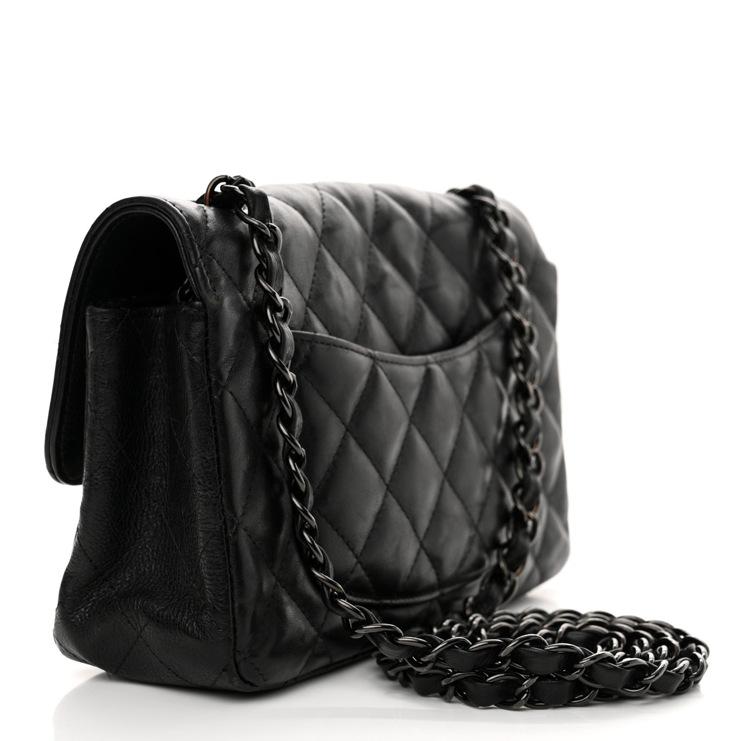 Crumpled Calfskin Quilted Mini Rectangular Flap So Black
