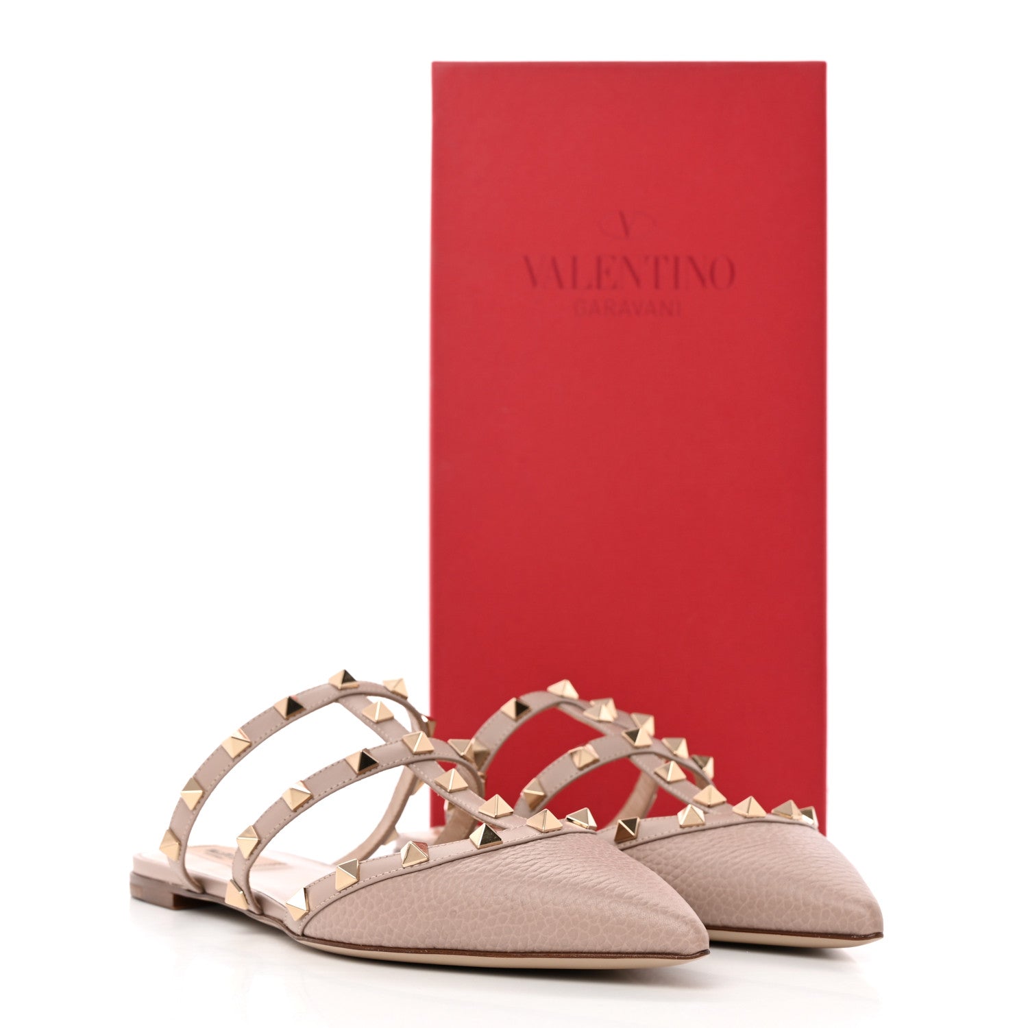 Valentino Garavani Pebbled Calfskin Rockstud Flat Cage Mules 37.5 Poudre 16 of 16