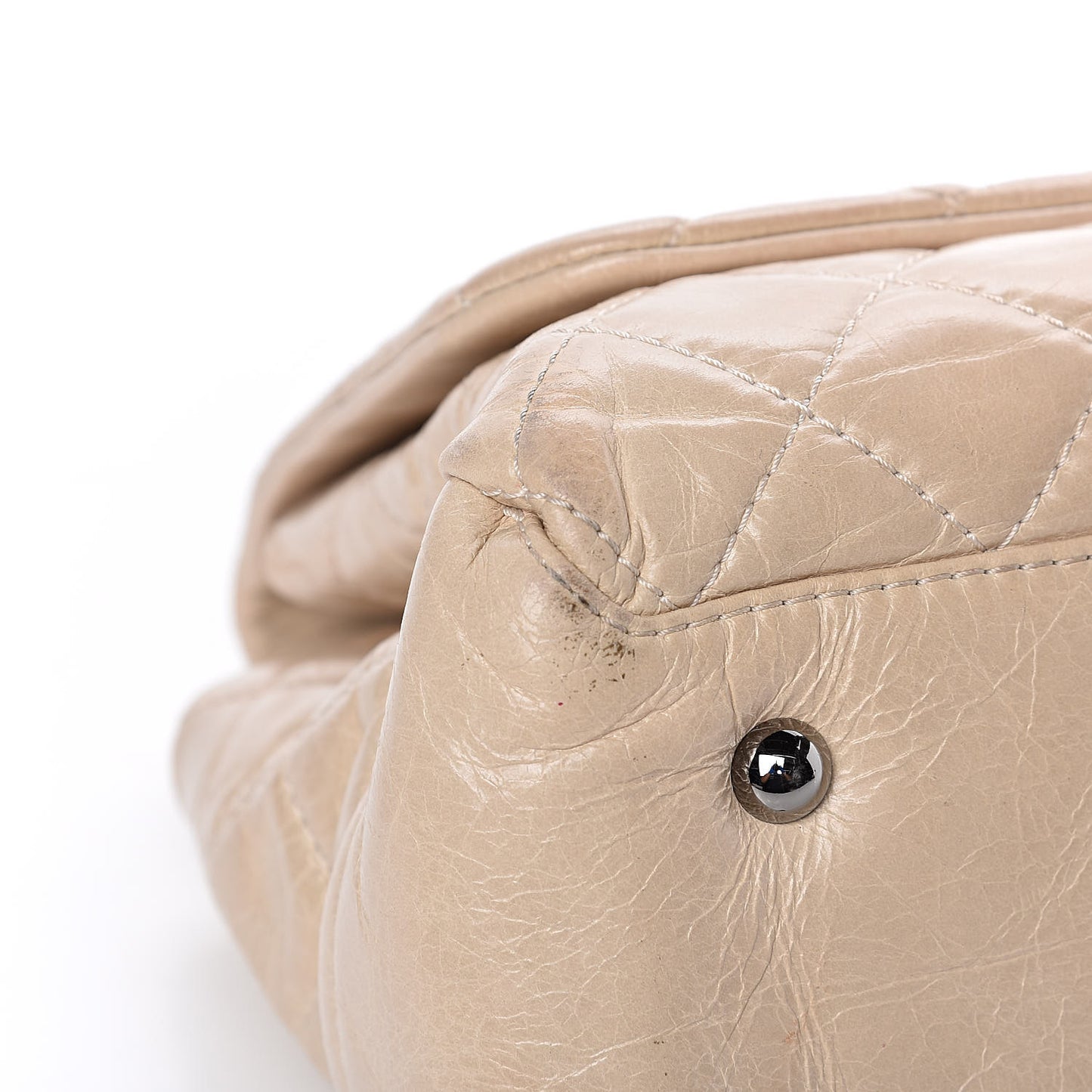 Glazed Calfskin Quilted Medium Lady Pearly Flap Light Beige