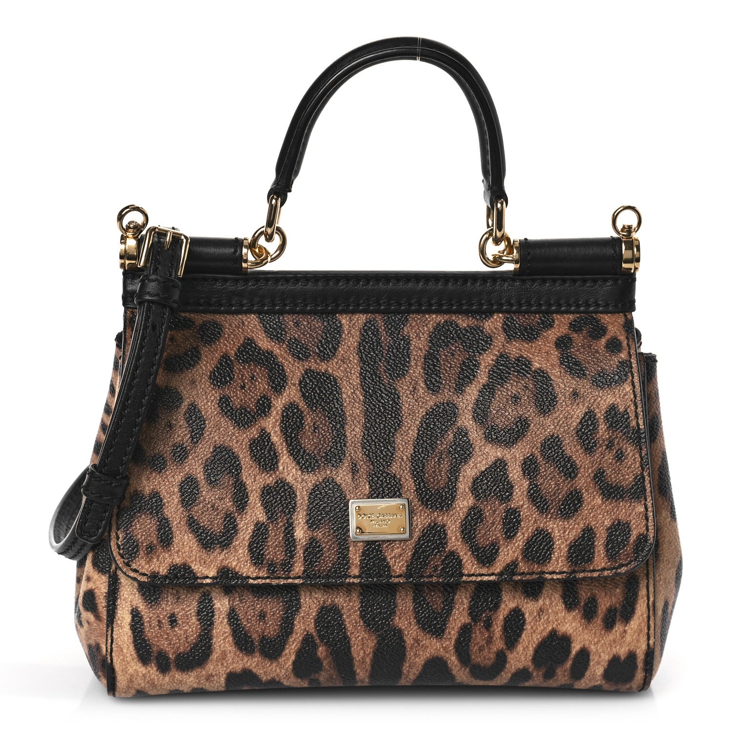 Dolce & Gabbana Dauphine Leopard Print Small Miss Sicily Satchel Black 3 of 9
