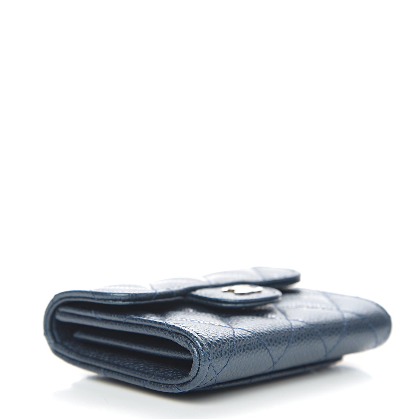 Metallic Caviar Quilted Flap Card Holder Wallet Dark Blue