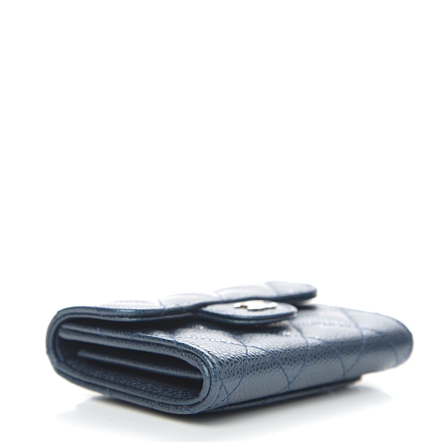 Chanel Metallic Caviar Quilted Flap Card Holder Wallet Dark Blue 3 of 8