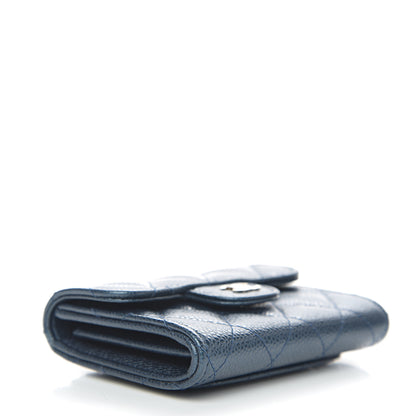 Chanel Metallic Caviar Quilted Flap Card Holder Wallet Dark Blue 3 of 8