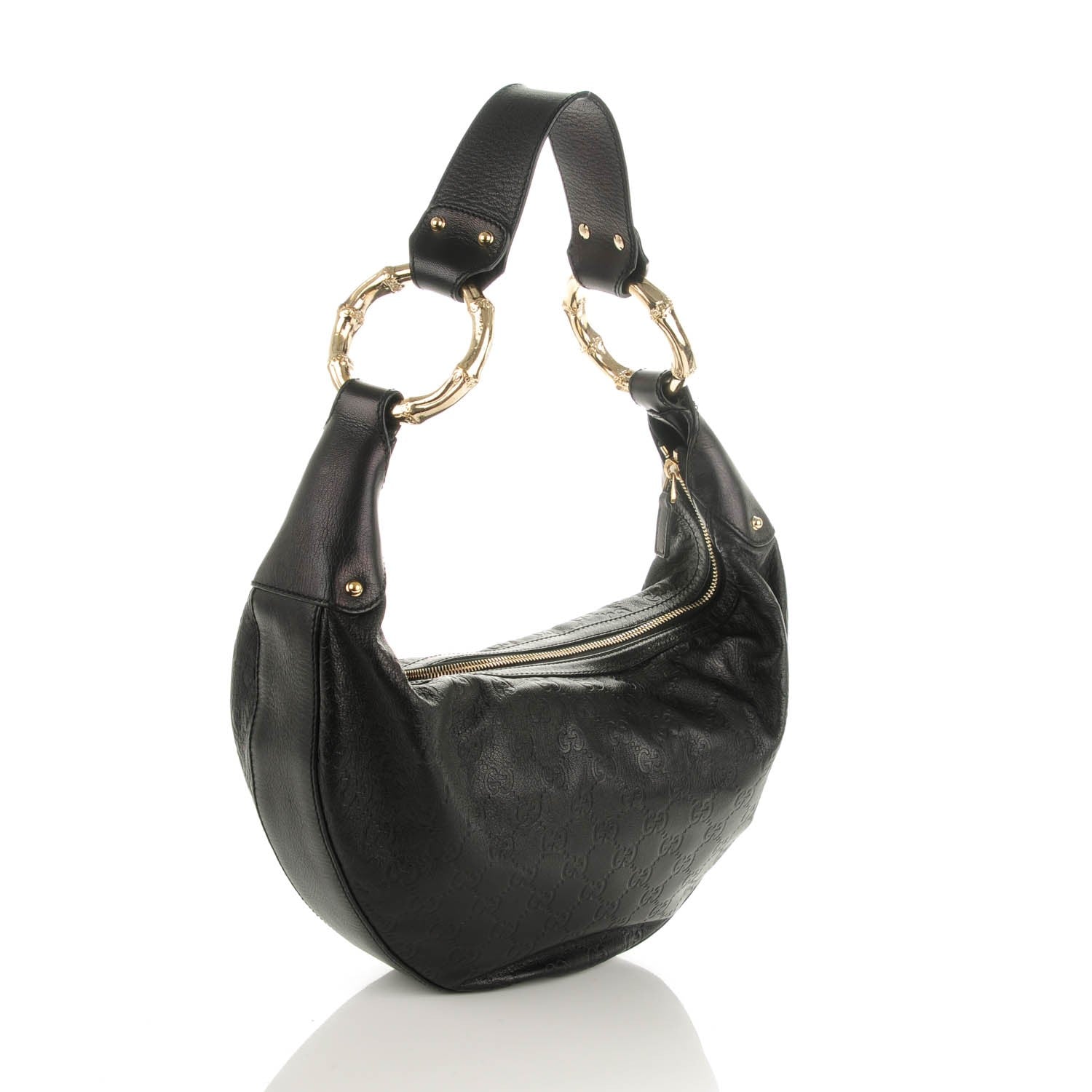 Gucci Guccissima Half Moon Bamboo Ring Hobo Black 3 of 7