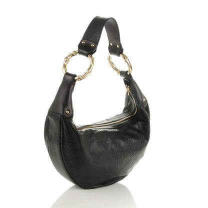 Gucci Guccissima Half Moon Bamboo Ring Hobo Black 3 of 7