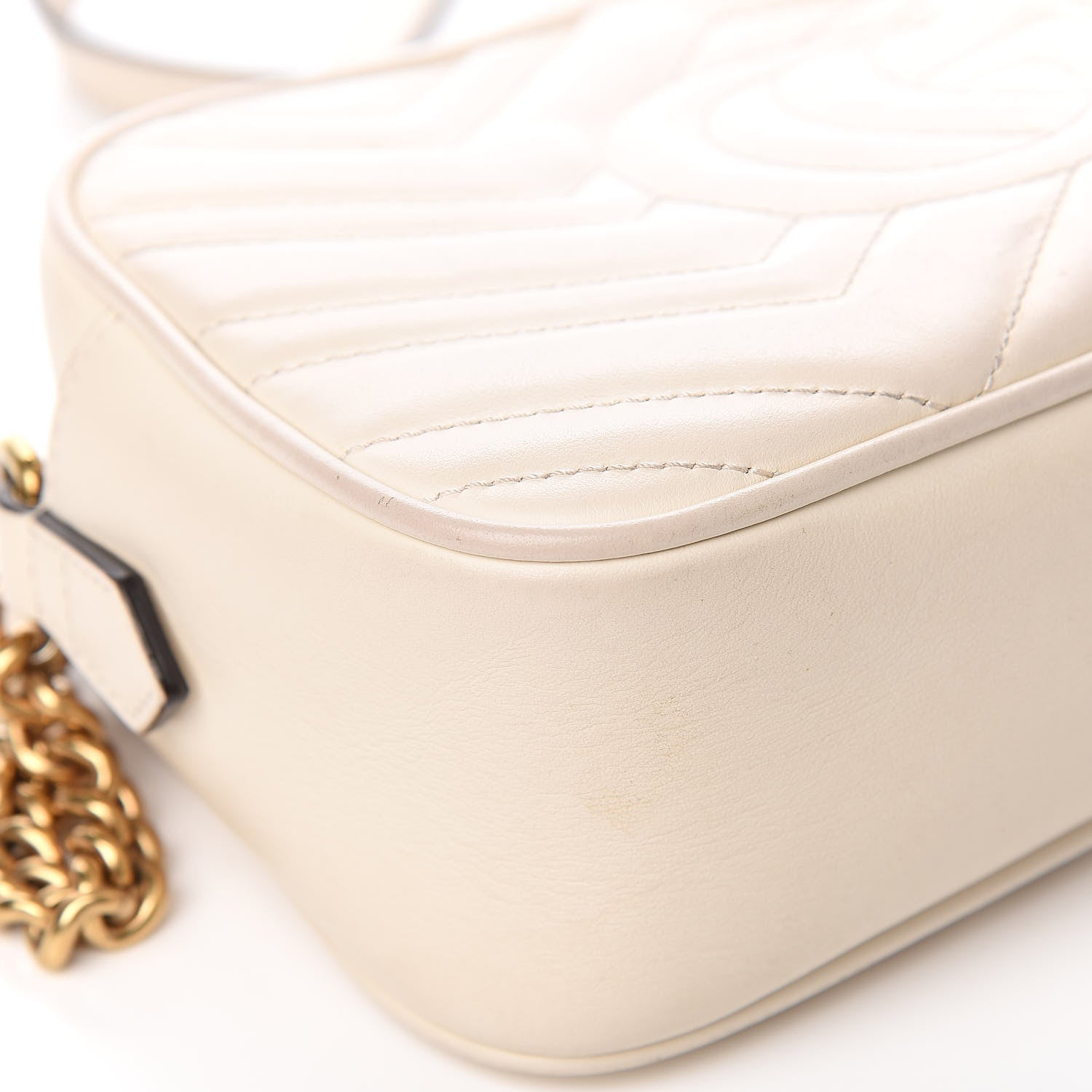Gucci Calfskin Matelasse Small GG Marmont Chain Shoulder Bag White 10 of 15