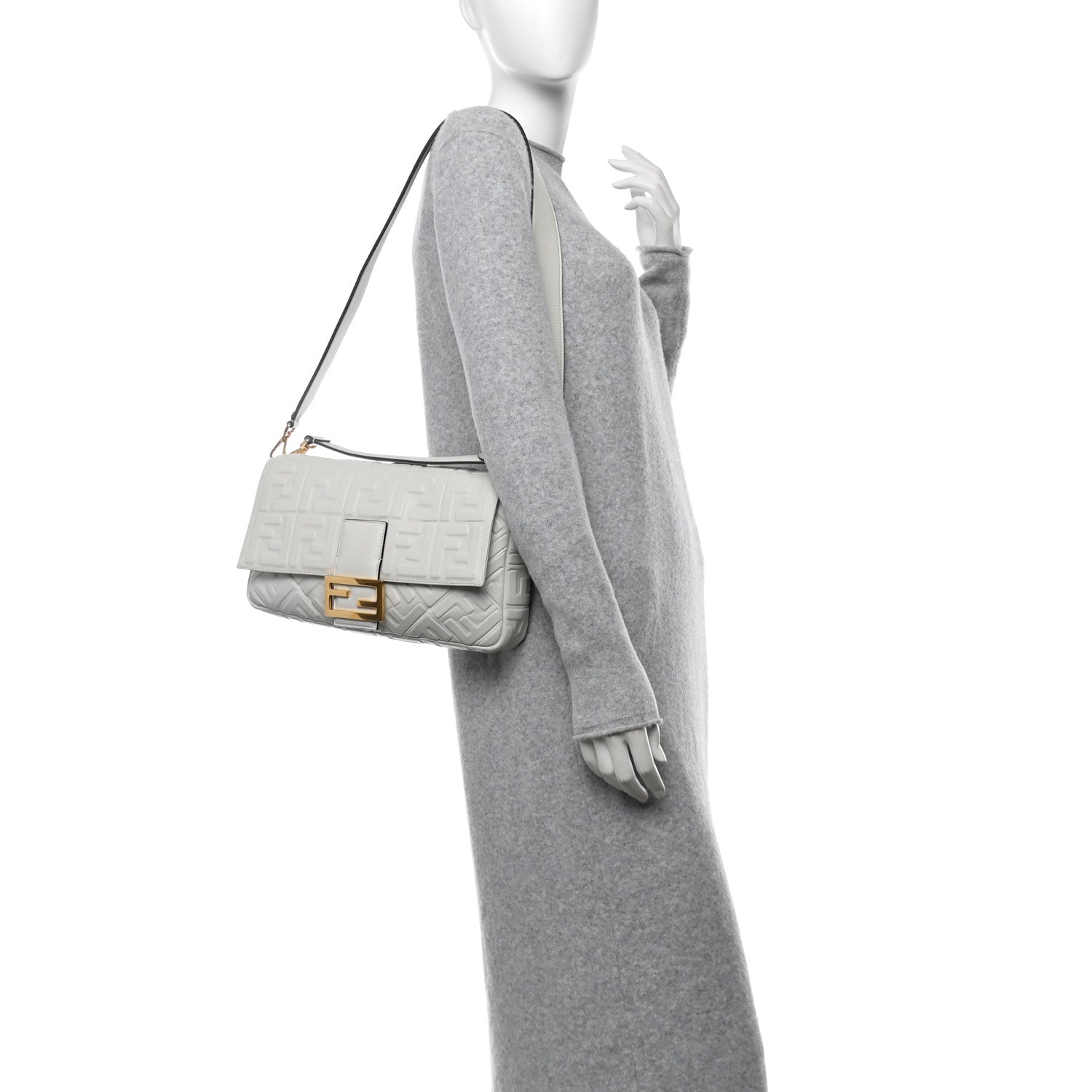 Fendi Nappa FF 1974 Embossed Large Baguette White 2 of 14